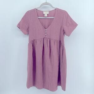 Cynthia Rowley 100% linen V neck short sleeve babydoll dress sz XS